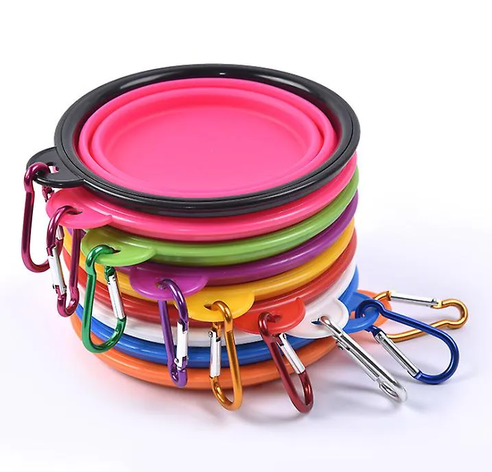 2Pcs S 350ml pink Portable Outdoor Pet feed bowl Foldable Silicone travel Bowl AZ2097