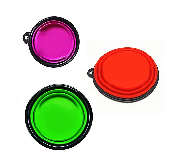 2Pcs S 350ml pink Portable Outdoor Pet feed bowl Foldable Silicone travel Bowl AZ2097
