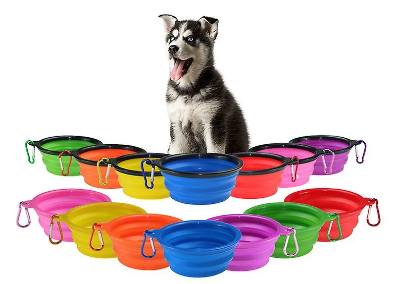 2Pcs S 350ml pink Portable Outdoor Pet feed bowl Foldable Silicone travel Bowl AZ2097