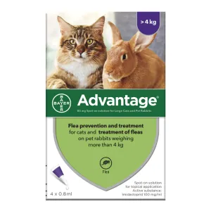 Advantage 80, 4 Week Spot-On Flea Treatment For Cats & Rabbits - 4kg and Over - 4 Pipettes