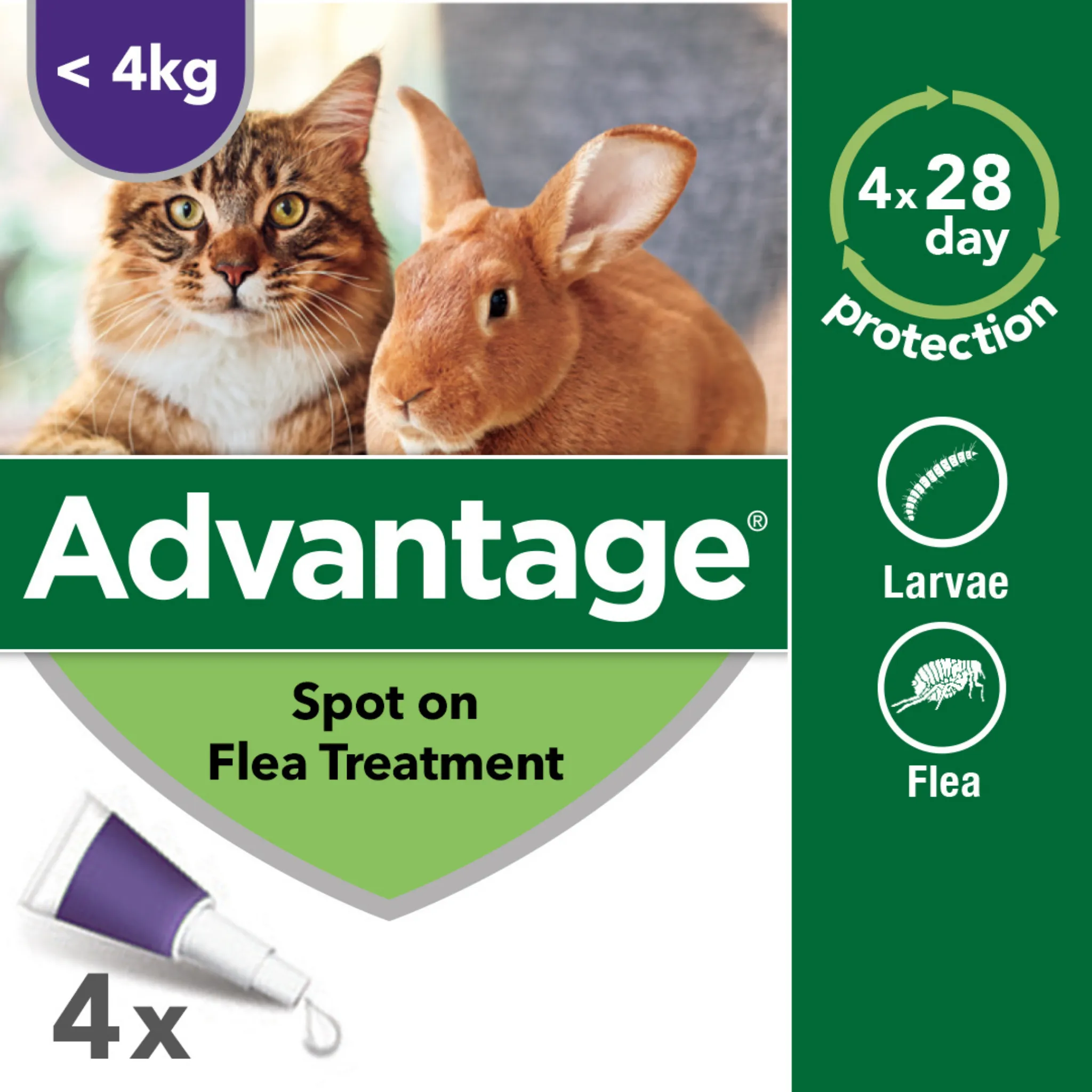 Advantage 80, 4 Week Spot-On Flea Treatment For Cats & Rabbits - 4kg and Over - 4 Pipettes
