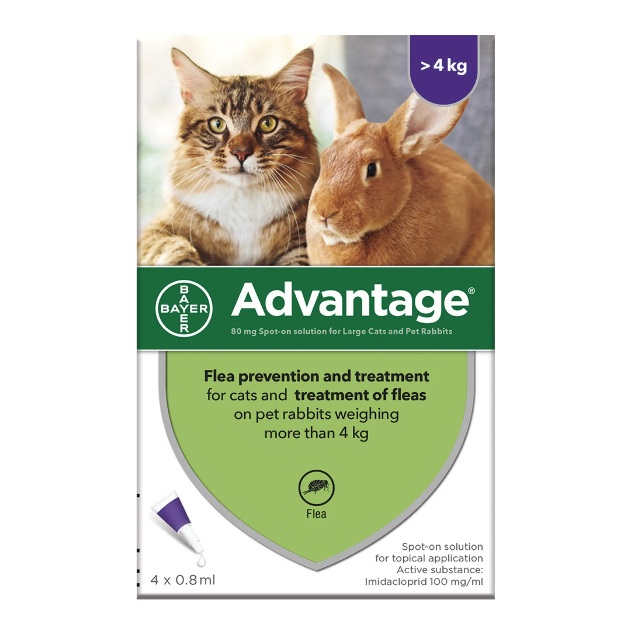 Advantage 80, 4 Week Spot-On Flea Treatment For Cats & Rabbits - 4kg and Over - 4 Pipettes