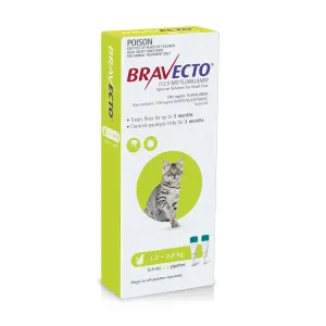 Bravecto Spot-On 3 Monthly Flea Treatment for Cats 1.2-2.8kg Green^^^