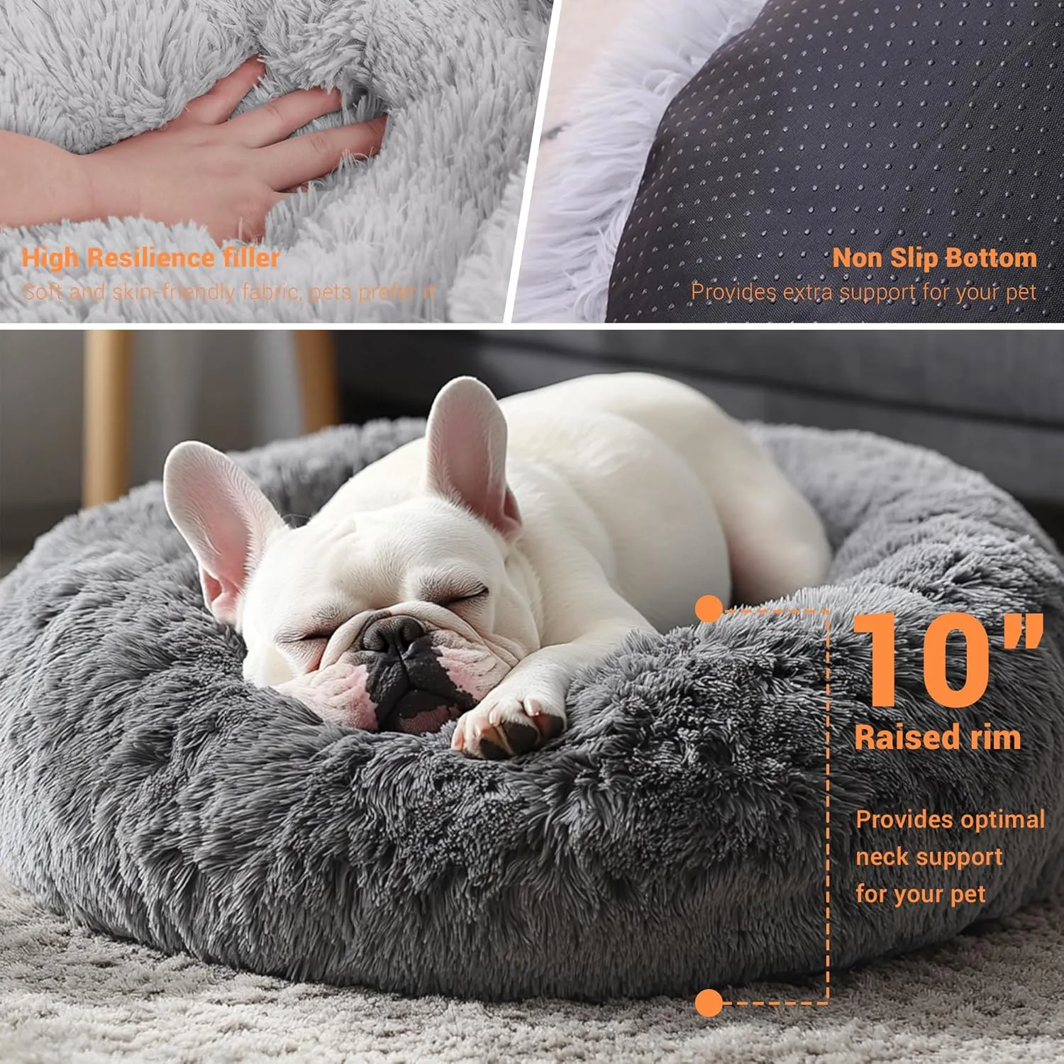 Calming Donut Pet Bed | Anti-Anxiety, Machine Washable, Luxurious Plush | Non-Slip & Waterproof | 20 Inches for Small Dogs & Cats (Fits Pets up to 25 lbs)