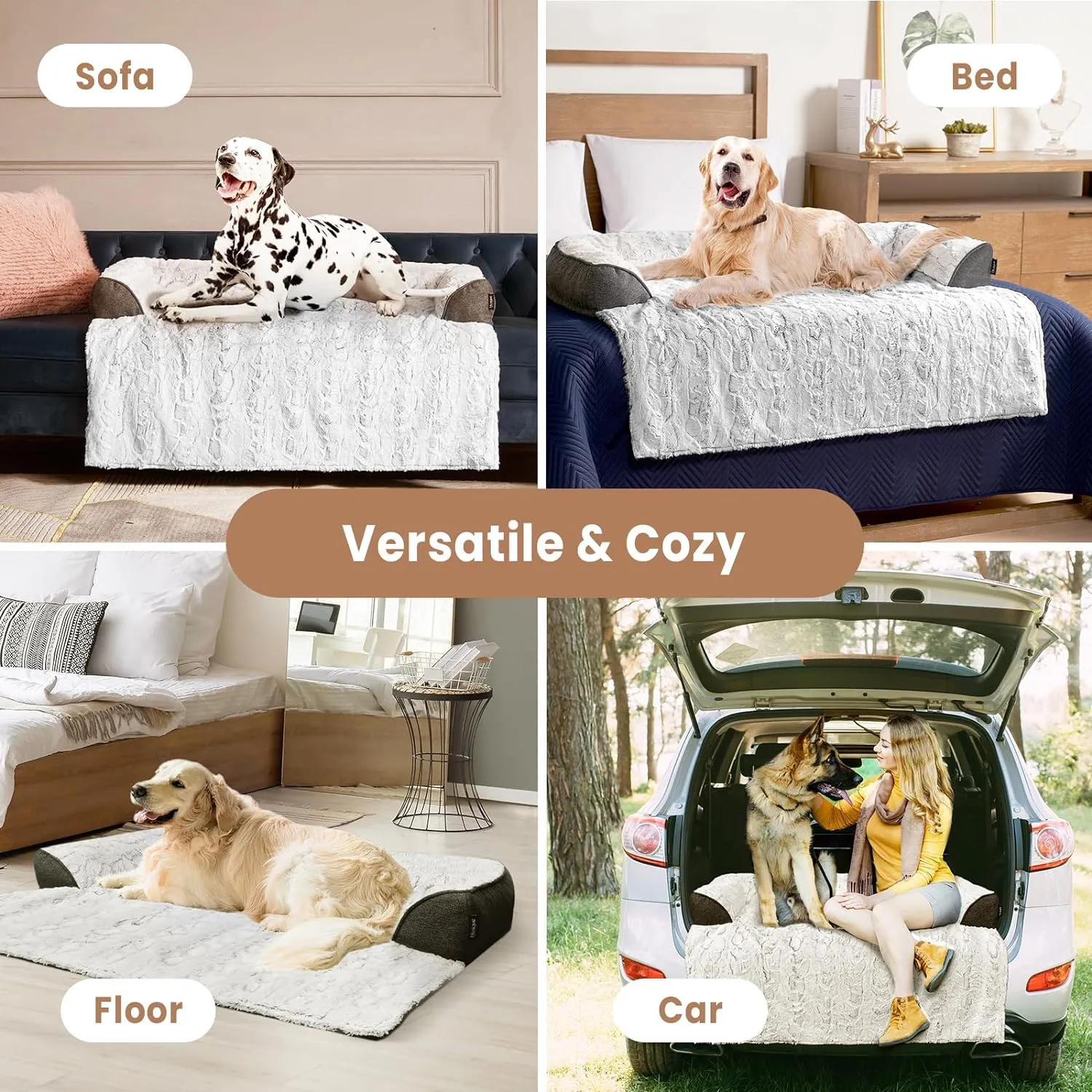 Calming Large Dog Bed for Couch, 41 x 37 inch Removable Couch Cover for Dogs Washable, Non-Slip Fluffy Plush Dog Sofa Mat for Furniture Protector - Grey