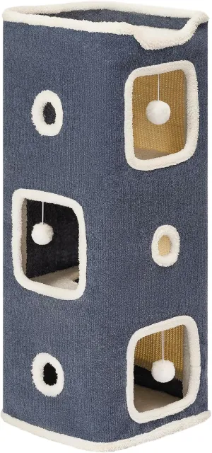 Cat Beds for Indoor Cats, Cat House 3-Story, Cat Condo with Stable Frame and Large Scratch Pad, 34'' Durable Pet Cube Playhouse with Dangling Balls, Perfect for Multiple Pets
