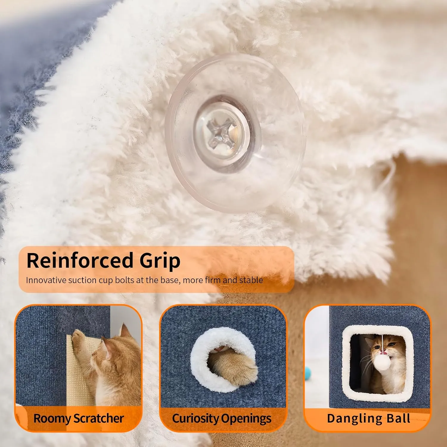 Cat Beds for Indoor Cats, Cat House 3-Story, Cat Condo with Stable Frame and Large Scratch Pad, 34'' Durable Pet Cube Playhouse with Dangling Balls, Perfect for Multiple Pets
