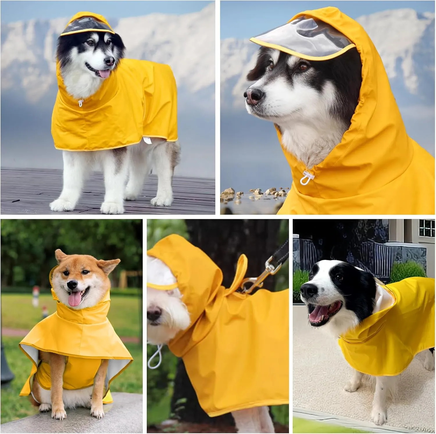 Dog Raincoat, Adjustable Water Proof Pet Clothes with Clear Hooded, Waterproof Lightweight Pet Rain Jacket Phocho Hoodie (Yellow, X-Large)