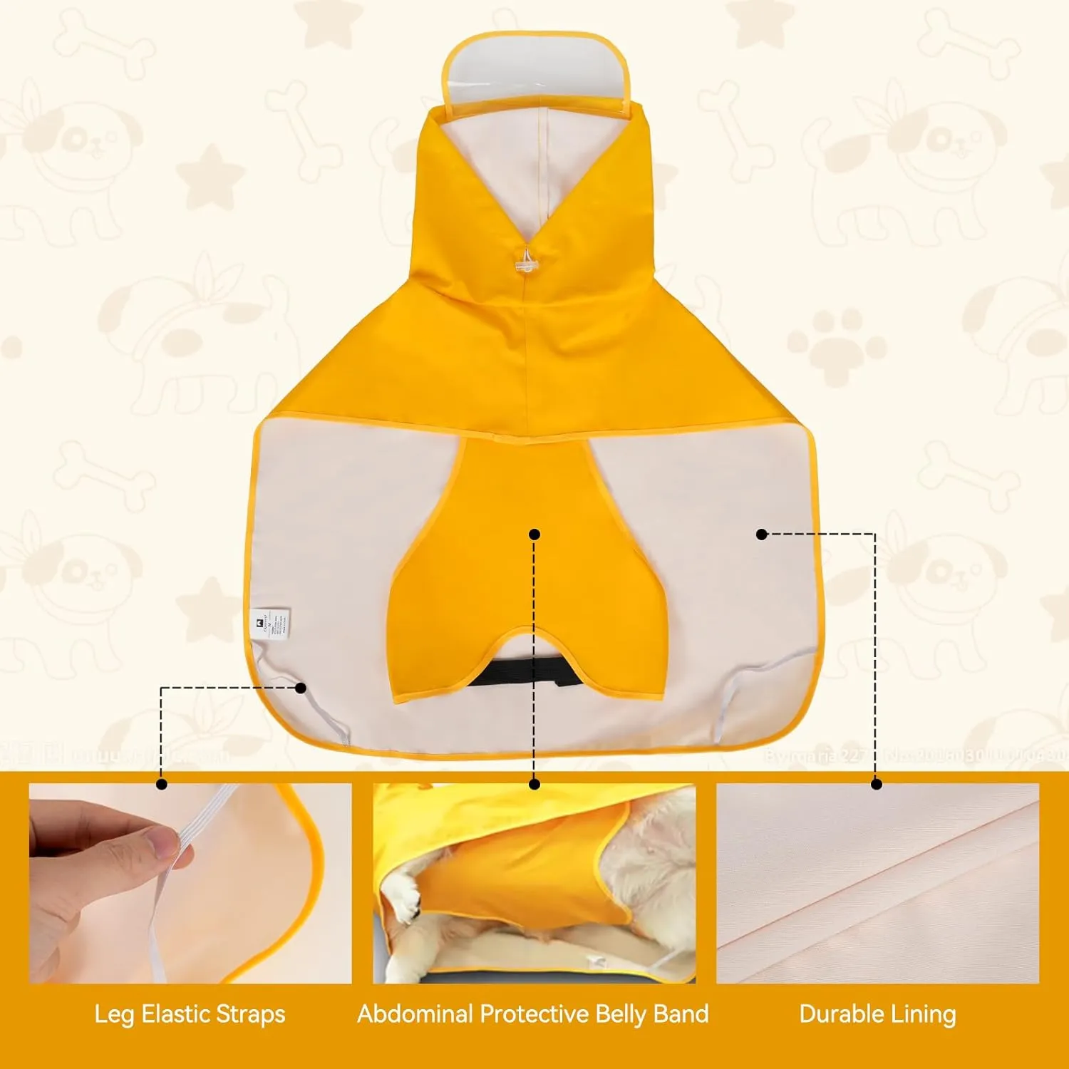 Dog Raincoat, Adjustable Water Proof Pet Clothes with Clear Hooded, Waterproof Lightweight Pet Rain Jacket Phocho Hoodie (Yellow, X-Large)