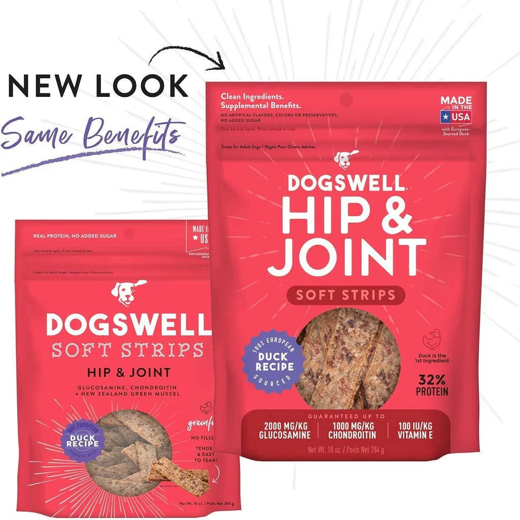 Dogswell Soft Strips Hip & Joint Duck Recipe Grain Free Treats 10 oz