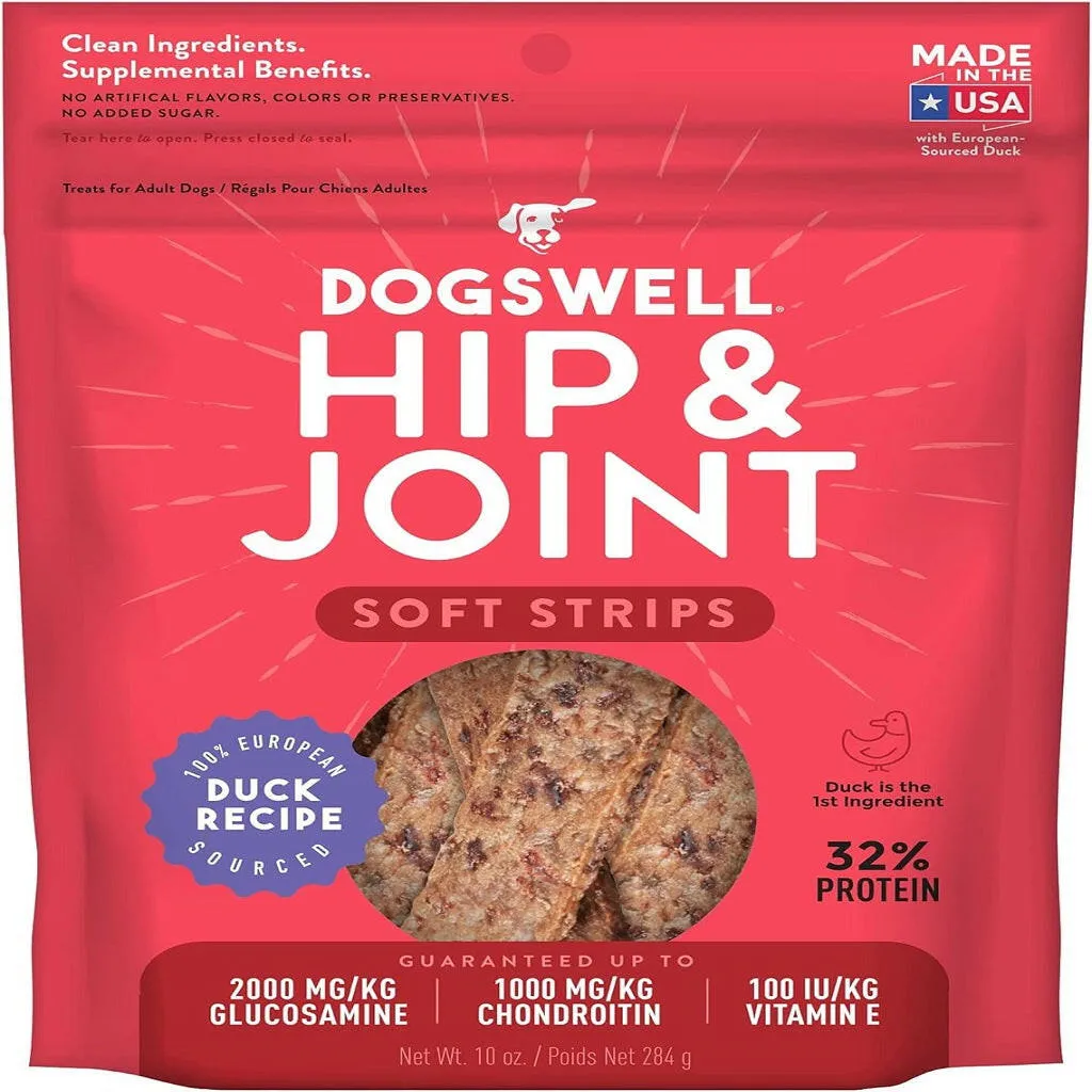 Dogswell Soft Strips Hip & Joint Duck Recipe Grain Free Treats 10 oz