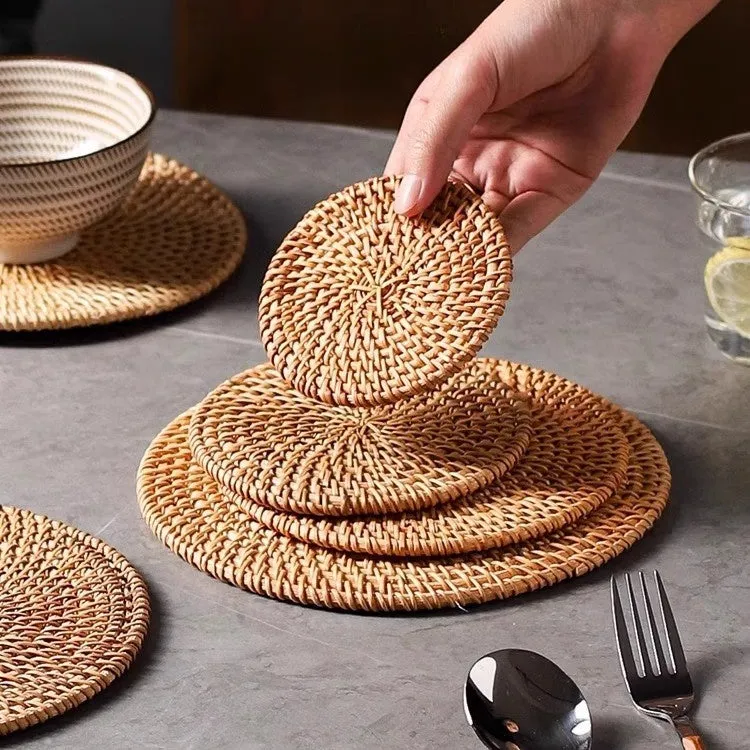 Eco-Friendly Handwoven Insulation Pads – Natural Rattan Heat-Resistant Placemats for Dining Table, Tea Mats, and Hot Pot Holders