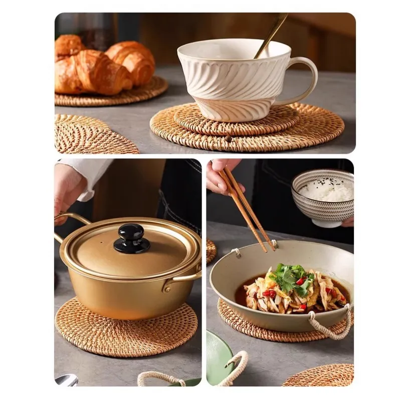 Eco-Friendly Handwoven Insulation Pads – Natural Rattan Heat-Resistant Placemats for Dining Table, Tea Mats, and Hot Pot Holders