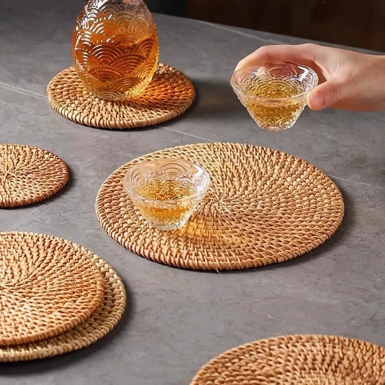 Eco-Friendly Handwoven Insulation Pads – Natural Rattan Heat-Resistant Placemats for Dining Table, Tea Mats, and Hot Pot Holders
