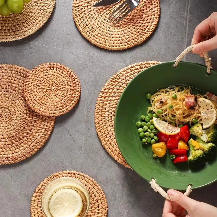 Eco-Friendly Handwoven Insulation Pads – Natural Rattan Heat-Resistant Placemats for Dining Table, Tea Mats, and Hot Pot Holders