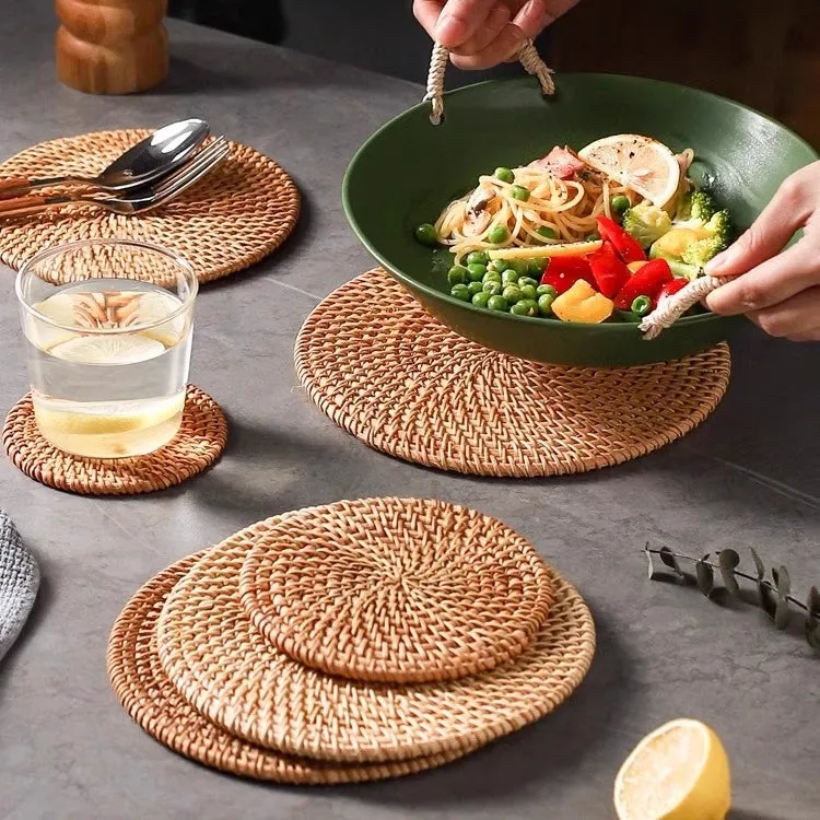 Eco-Friendly Handwoven Insulation Pads – Natural Rattan Heat-Resistant Placemats for Dining Table, Tea Mats, and Hot Pot Holders