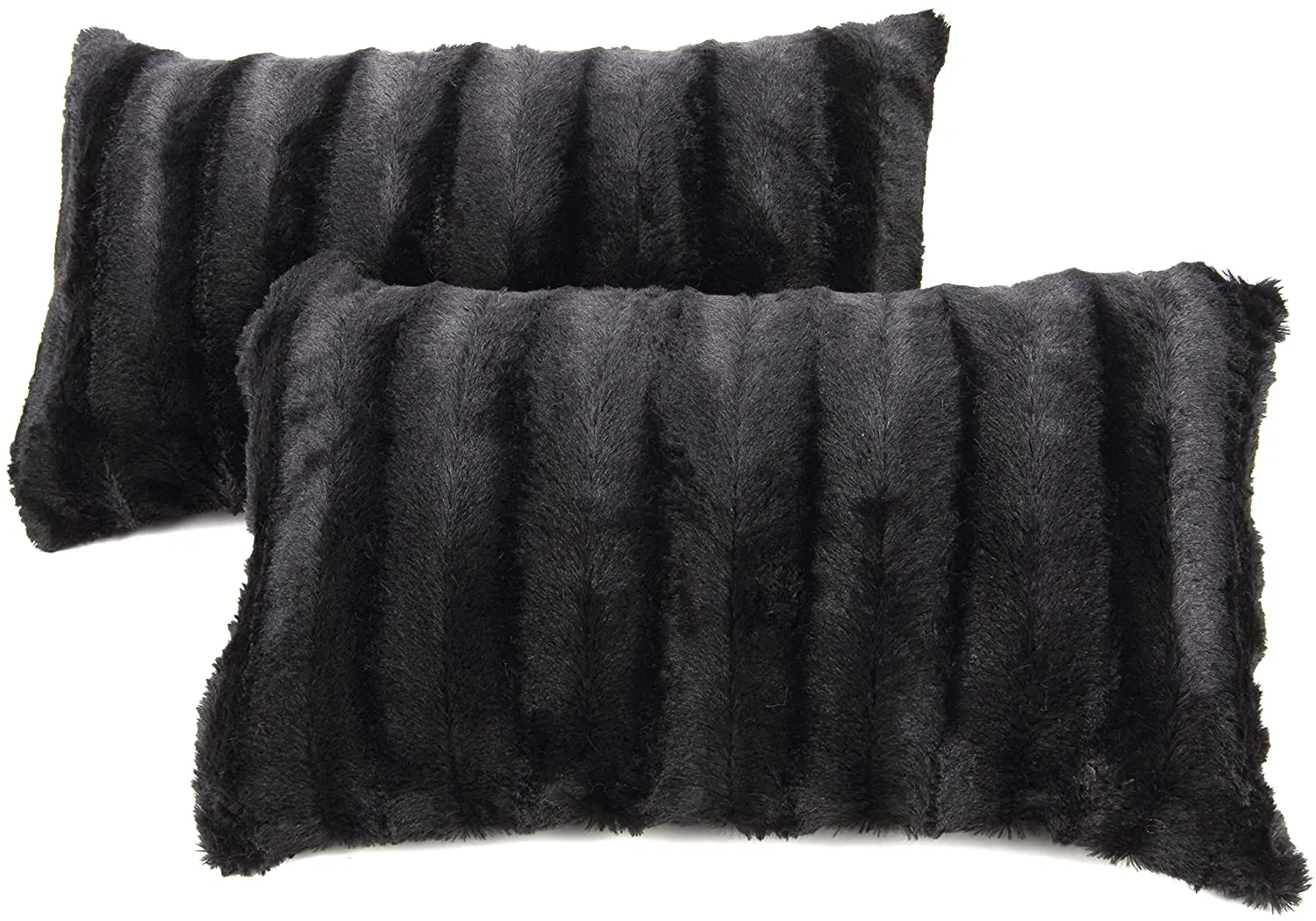 Faux Fur Throw Pillows - Set of 2 Lumbar Couch Pillows