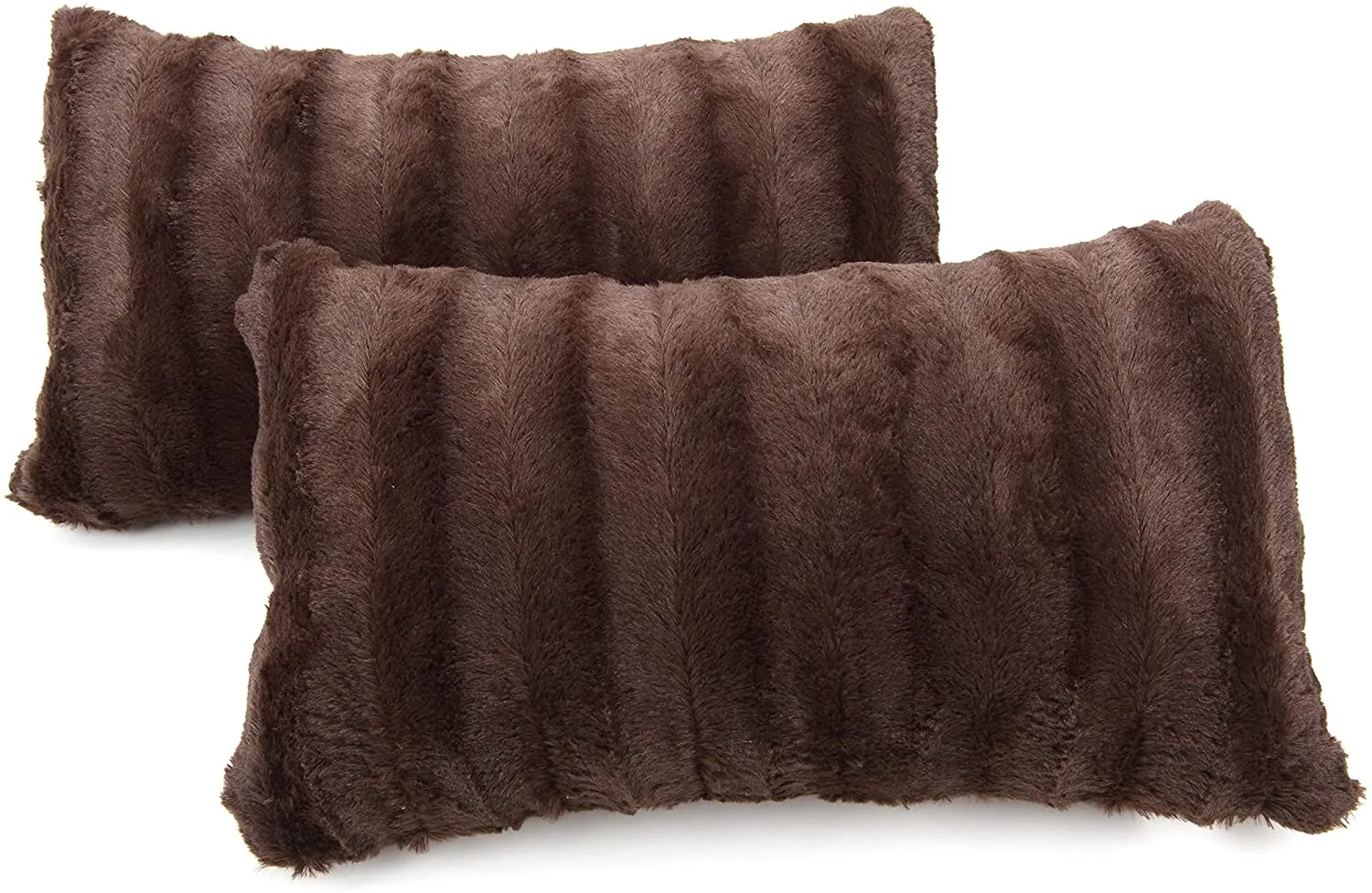 Faux Fur Throw Pillows - Set of 2 Lumbar Couch Pillows