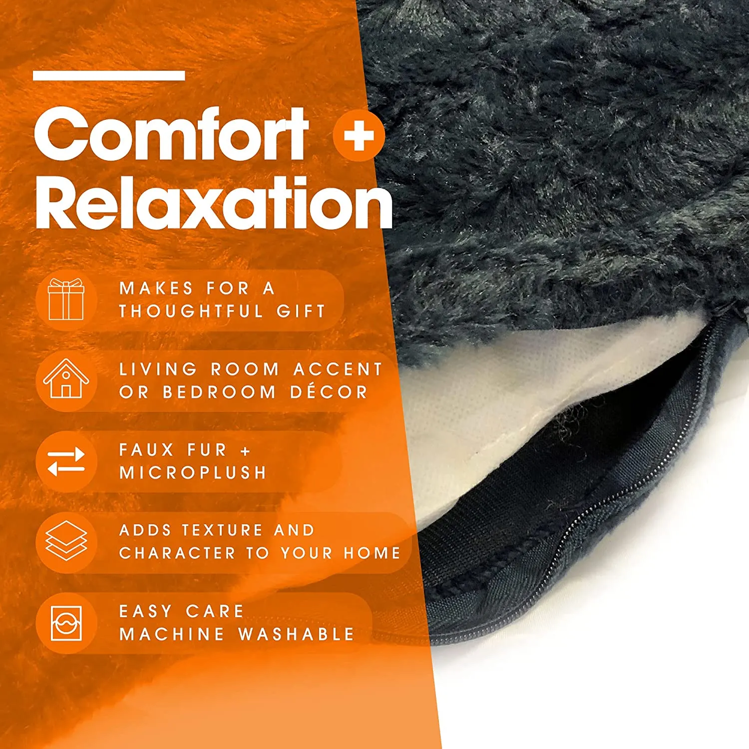 Faux Fur Throw Pillows - Set of 2 Lumbar Couch Pillows