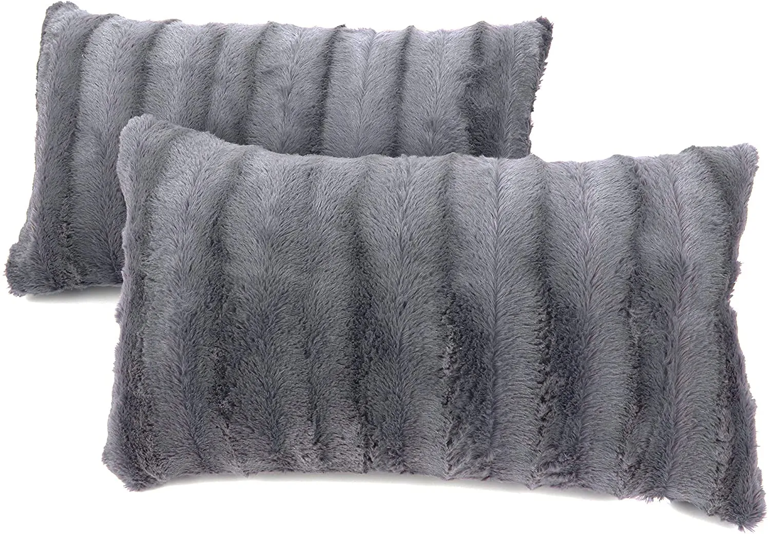Faux Fur Throw Pillows - Set of 2 Lumbar Couch Pillows