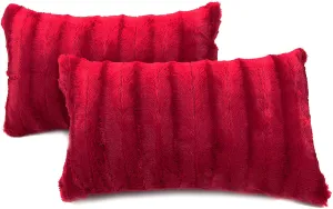 Faux Fur Throw Pillows - Set of 2 Lumbar Couch Pillows
