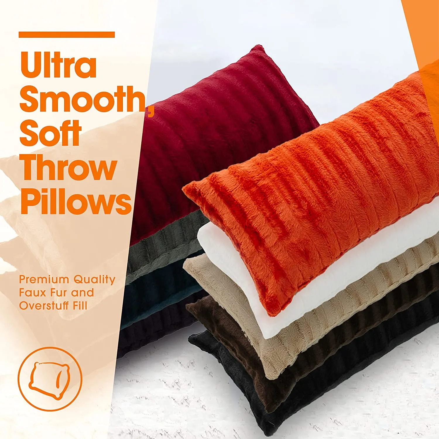 Faux Fur Throw Pillows - Set of 2 Lumbar Couch Pillows