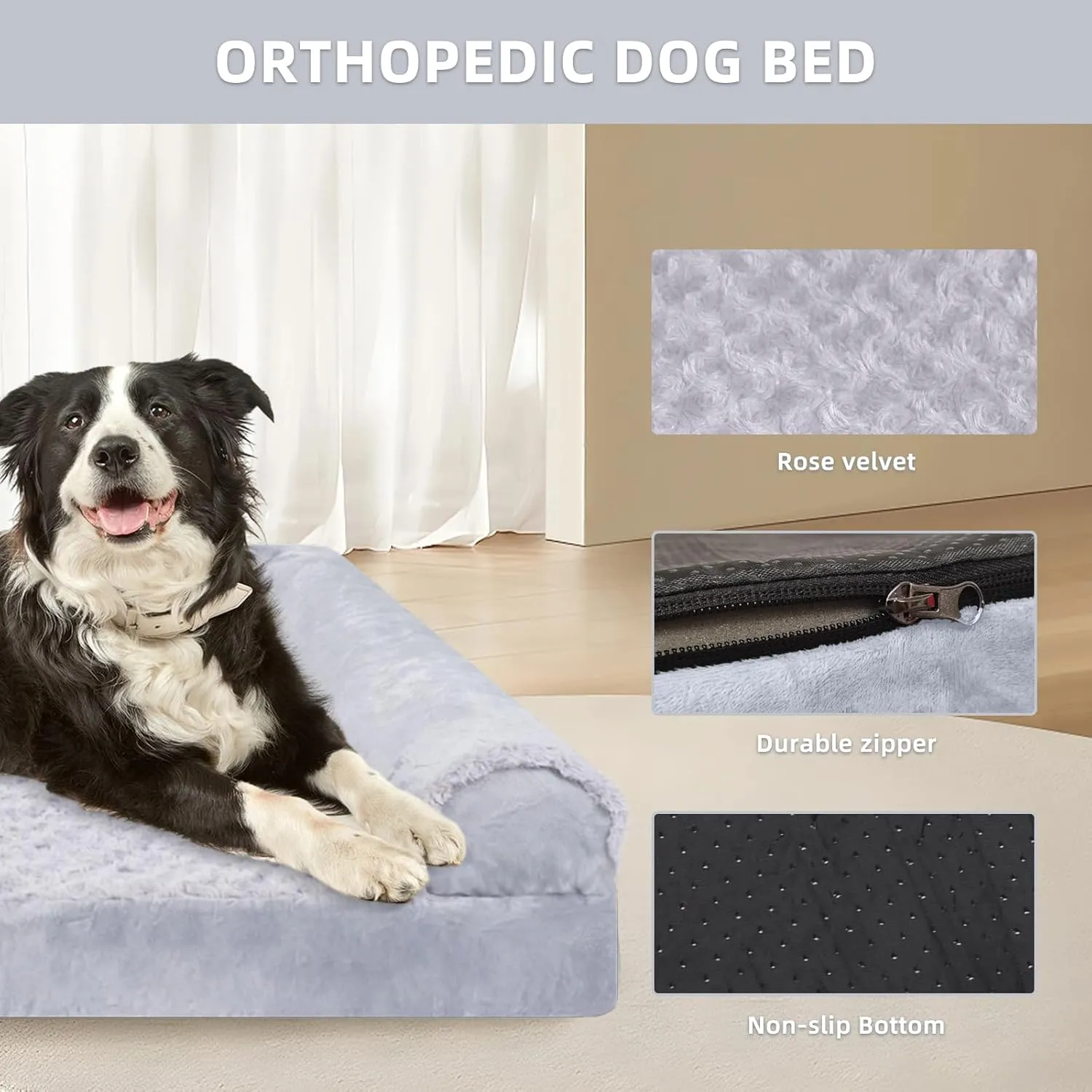 FERPOSH Orthopedic Dog Bed for Extra Large Breed Dogs, Waterproof Washable Pet Bed with High-Density Foam & Non-Slip Bottom, Comfortable XXL Cat and Dog Beds Grey