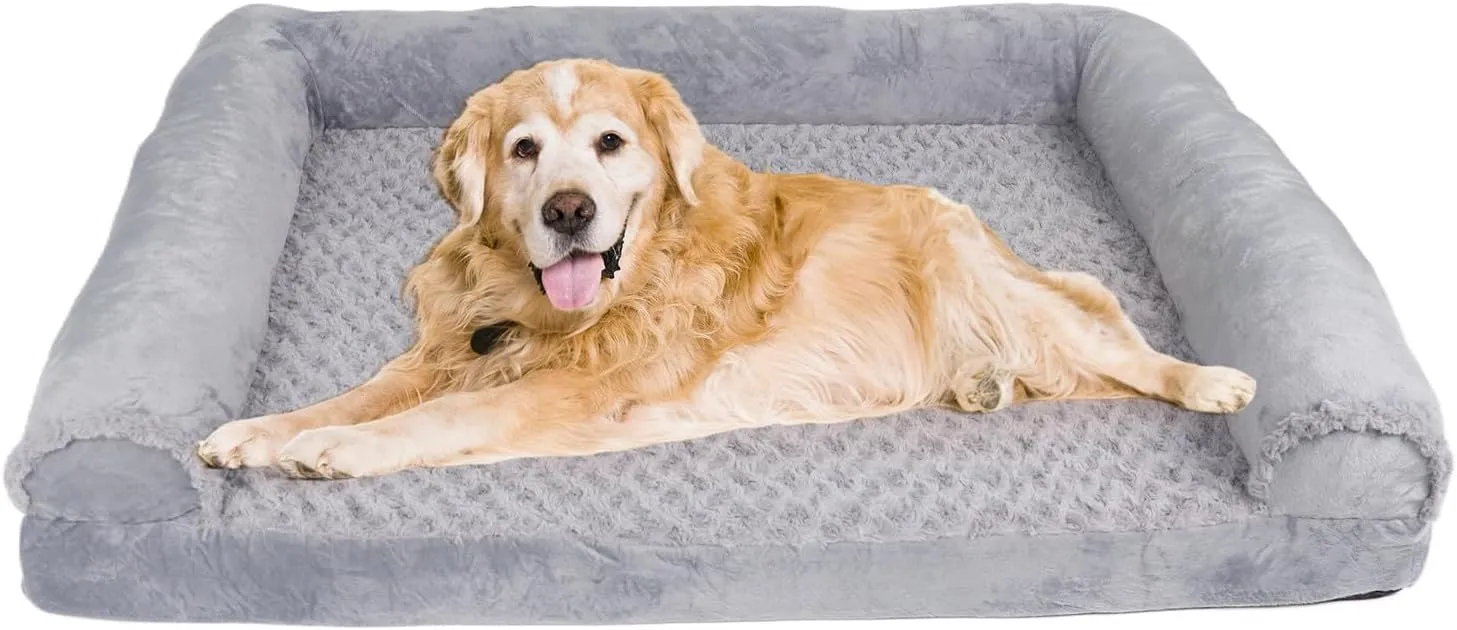 FERPOSH Orthopedic Dog Bed for Extra Large Breed Dogs, Waterproof Washable Pet Bed with High-Density Foam & Non-Slip Bottom, Comfortable XXL Cat and Dog Beds Grey