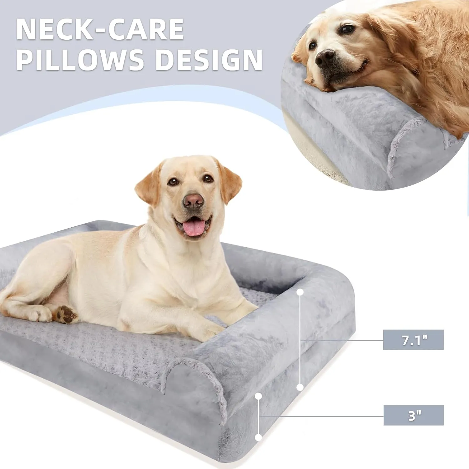 FERPOSH Orthopedic Dog Bed for Extra Large Breed Dogs, Waterproof Washable Pet Bed with High-Density Foam & Non-Slip Bottom, Comfortable XXL Cat and Dog Beds Grey