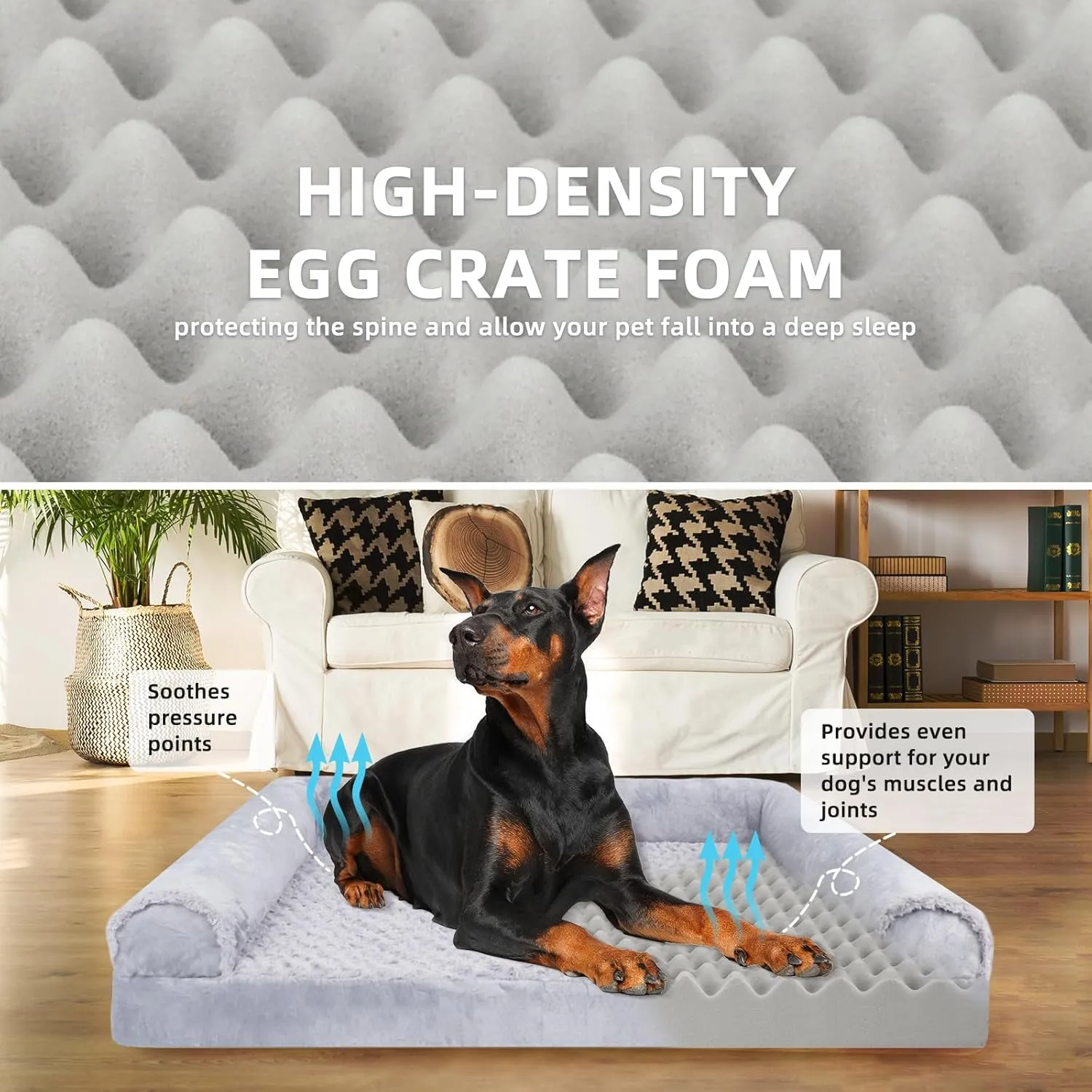 FERPOSH Orthopedic Dog Bed for Extra Large Breed Dogs, Waterproof Washable Pet Bed with High-Density Foam & Non-Slip Bottom, Comfortable XXL Cat and Dog Beds Grey