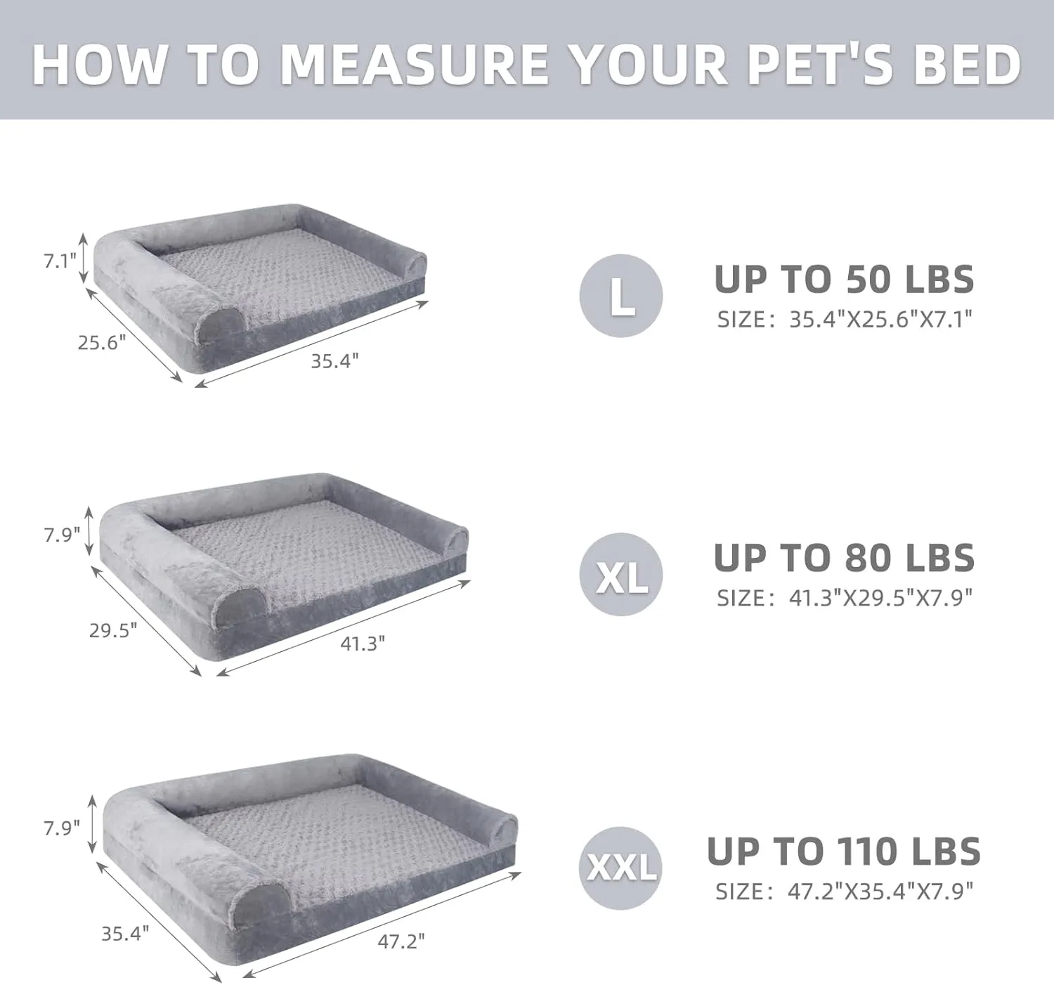 FERPOSH Orthopedic Dog Bed for Extra Large Breed Dogs, Waterproof Washable Pet Bed with High-Density Foam & Non-Slip Bottom, Comfortable XXL Cat and Dog Beds Grey