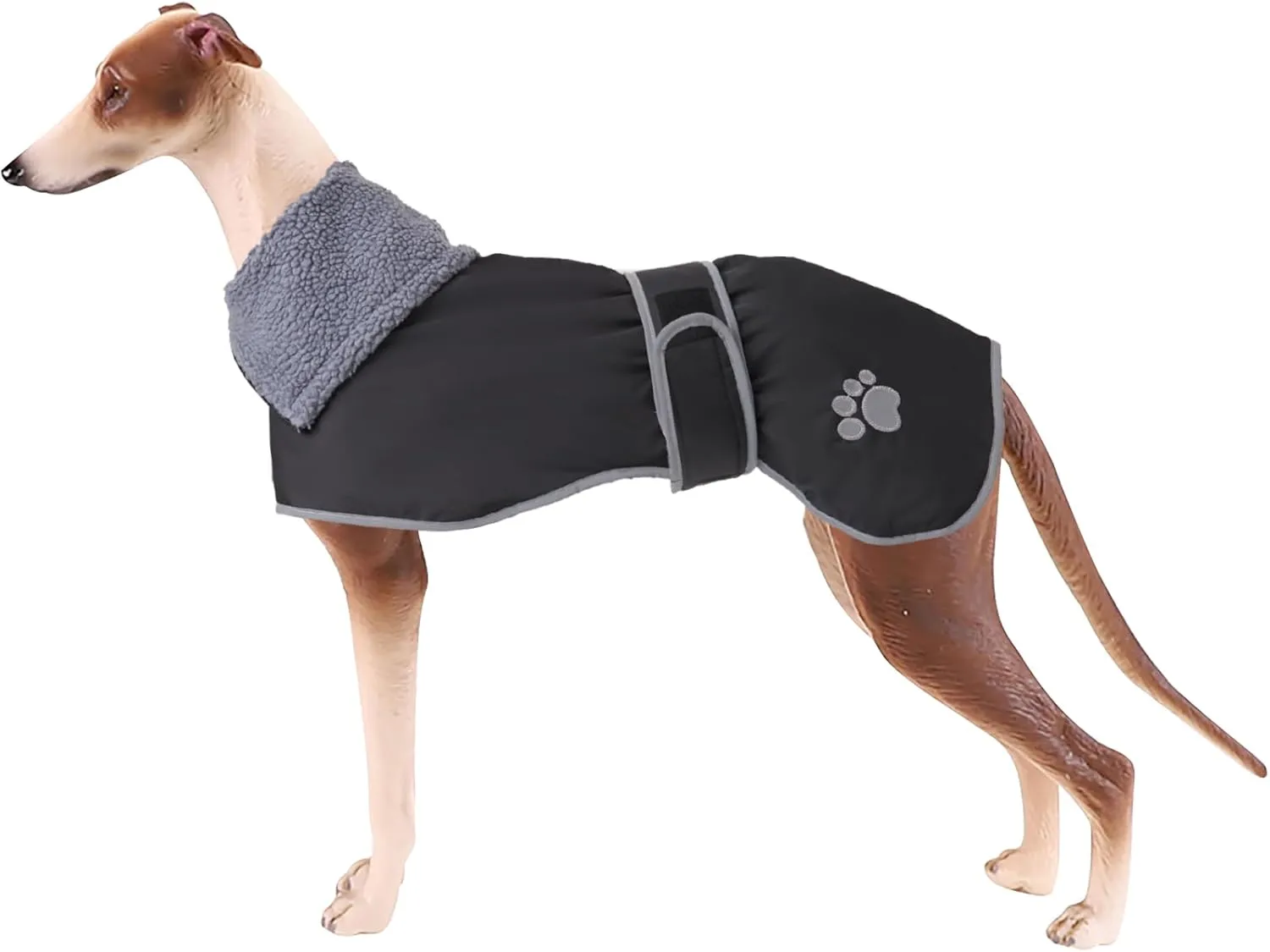 Geyecete Dog Winter Coat Geyecete Greyhound Raincoat Fabric with Lamb Velvet Inside Outdoor Dog Apparel with Adjustable Bands for Medium, Large Dog-Black-S