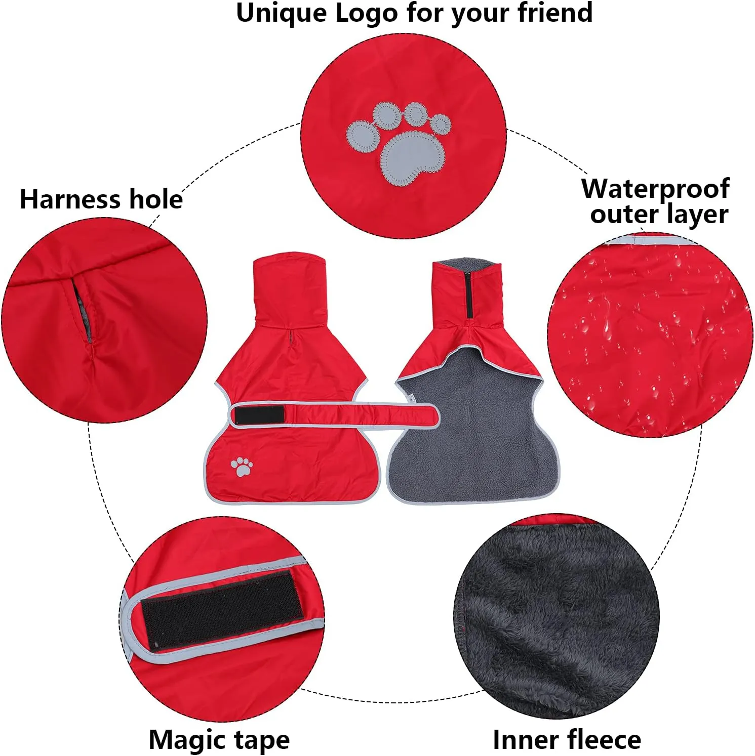 Geyecete Dog Winter Coat Greyhound Raincoat Fabric with Lamb Velvet Inside Outdoor Dog Apparel with Adjustable Bands for Medium, Large Dog-Red-XL