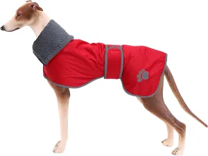 Geyecete Dog Winter Coat Greyhound Raincoat Fabric with Lamb Velvet Inside Outdoor Dog Apparel with Adjustable Bands for Medium, Large Dog-Red-XL