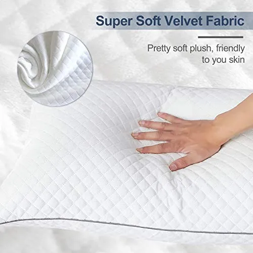 GOHOME Adjustable Bed Pillows for Sleeping 2 Pack, Soft Velvet Fabric Hotel Pillows, Hypoallergenic Down Alternative Pillows, for Side and Back Sleeper, 20"x26" Standard Size