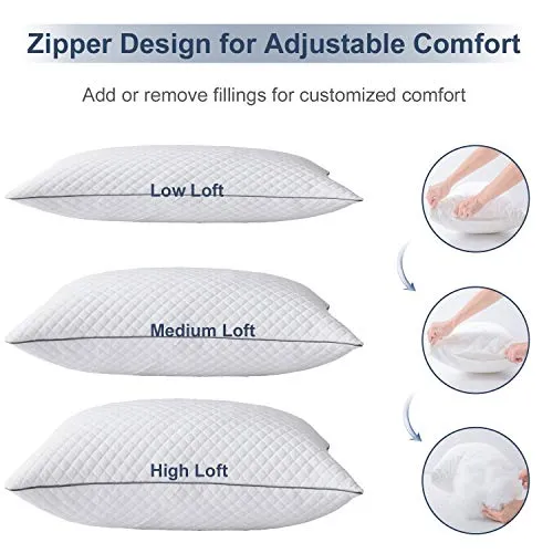GOHOME Adjustable Bed Pillows for Sleeping 2 Pack, Soft Velvet Fabric Hotel Pillows, Hypoallergenic Down Alternative Pillows, for Side and Back Sleeper, 20"x26" Standard Size