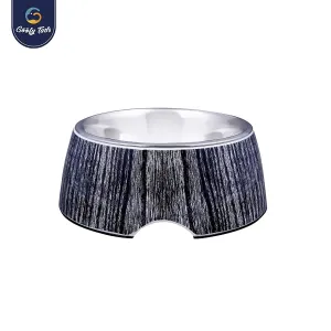Goofy Tails Stainless Steel and Melamine Wooden Print Designer Food Bowl For Cats