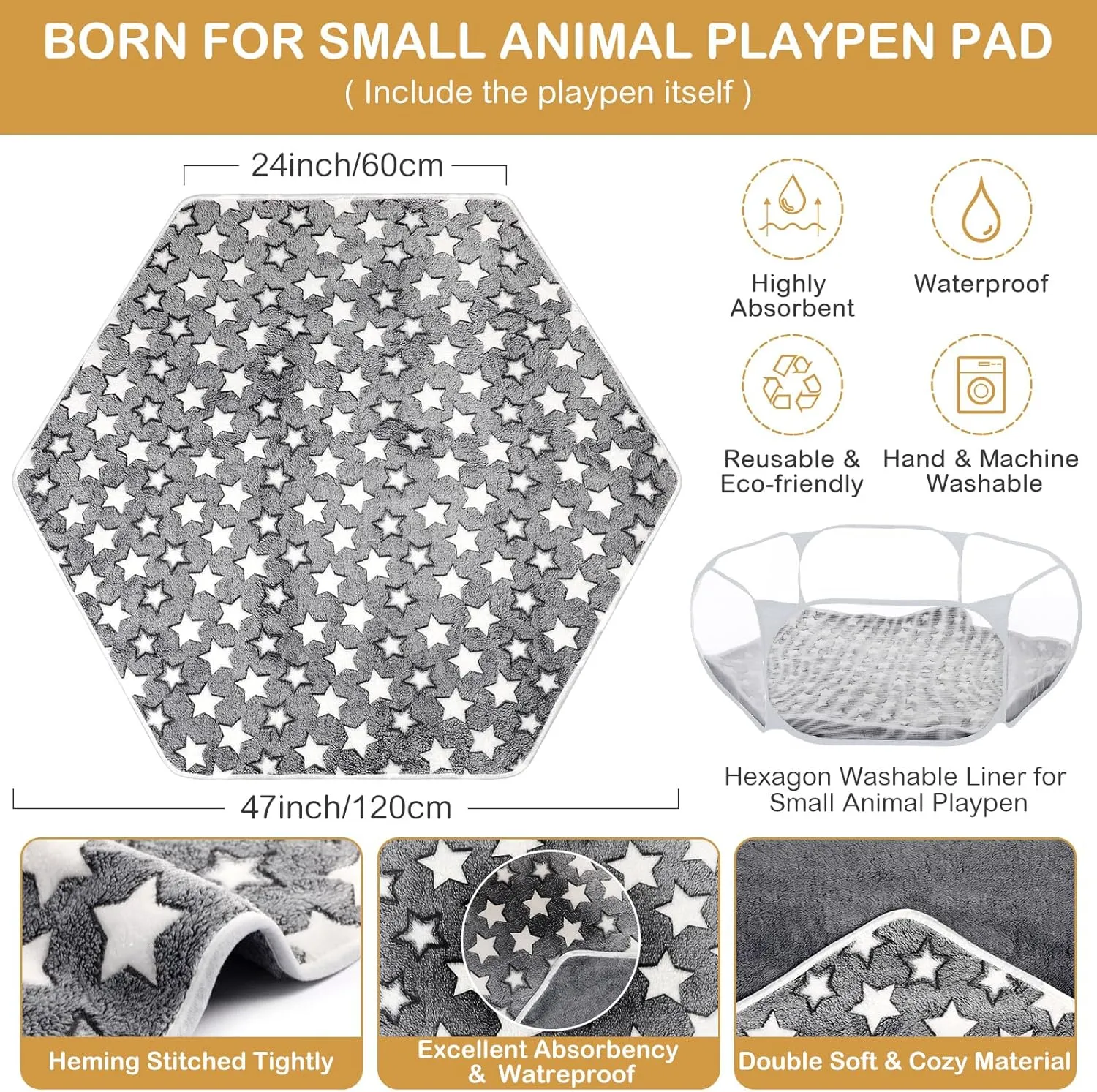 Hamster Playpen with Mat Small Animal Cage Tent Breathable Transparent Guinea Pig Playpen Waterproof Portable Yard Fence Mat Foldable Exercise Playpen Outdoor Indoor (Gray,Star)