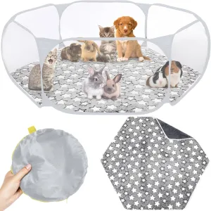 Hamster Playpen with Mat Small Animal Cage Tent Breathable Transparent Guinea Pig Playpen Waterproof Portable Yard Fence Mat Foldable Exercise Playpen Outdoor Indoor (Gray,Star)