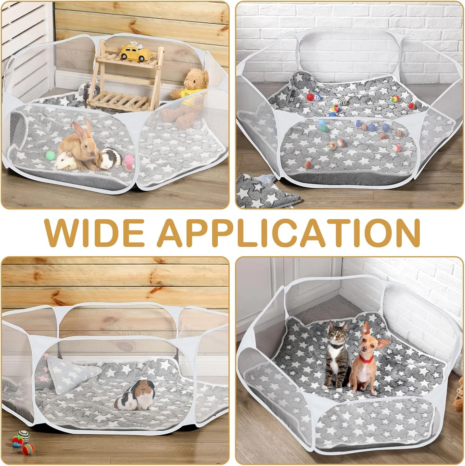 Hamster Playpen with Mat Small Animal Cage Tent Breathable Transparent Guinea Pig Playpen Waterproof Portable Yard Fence Mat Foldable Exercise Playpen Outdoor Indoor (Gray,Star)