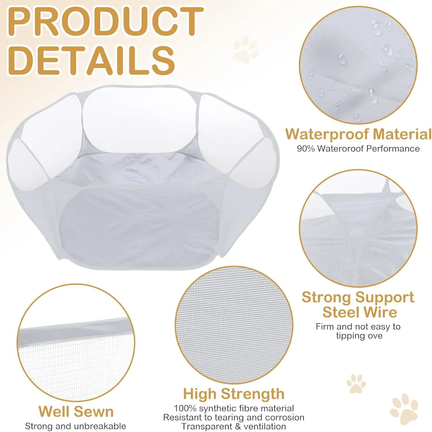 Hamster Playpen with Mat Small Animal Cage Tent Breathable Transparent Guinea Pig Playpen Waterproof Portable Yard Fence Mat Foldable Exercise Playpen Outdoor Indoor (Gray,Star)