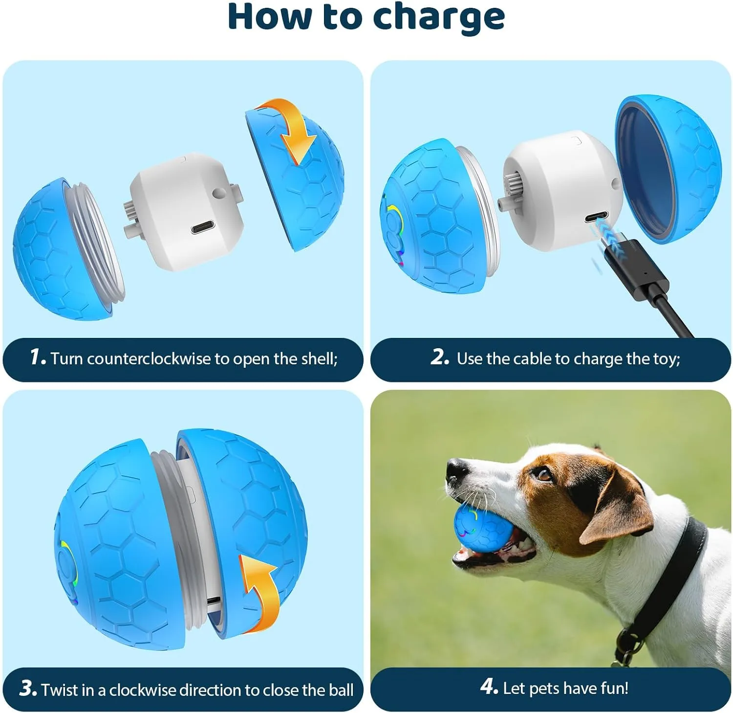 Interactive Shaky Ball Toy for Dogs and Cat  Newly Upgraded USB Rechargeable Smart Pet Ball for Small, Medium, and Large Dogs  Fun & Stimulating Interactive Dog Ball (Blue Automatic)