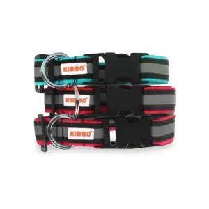 Kibbo Premium Nylon Collar with Buckle and D Ring for Dogs (Red,Sea Green/Pack of 3)