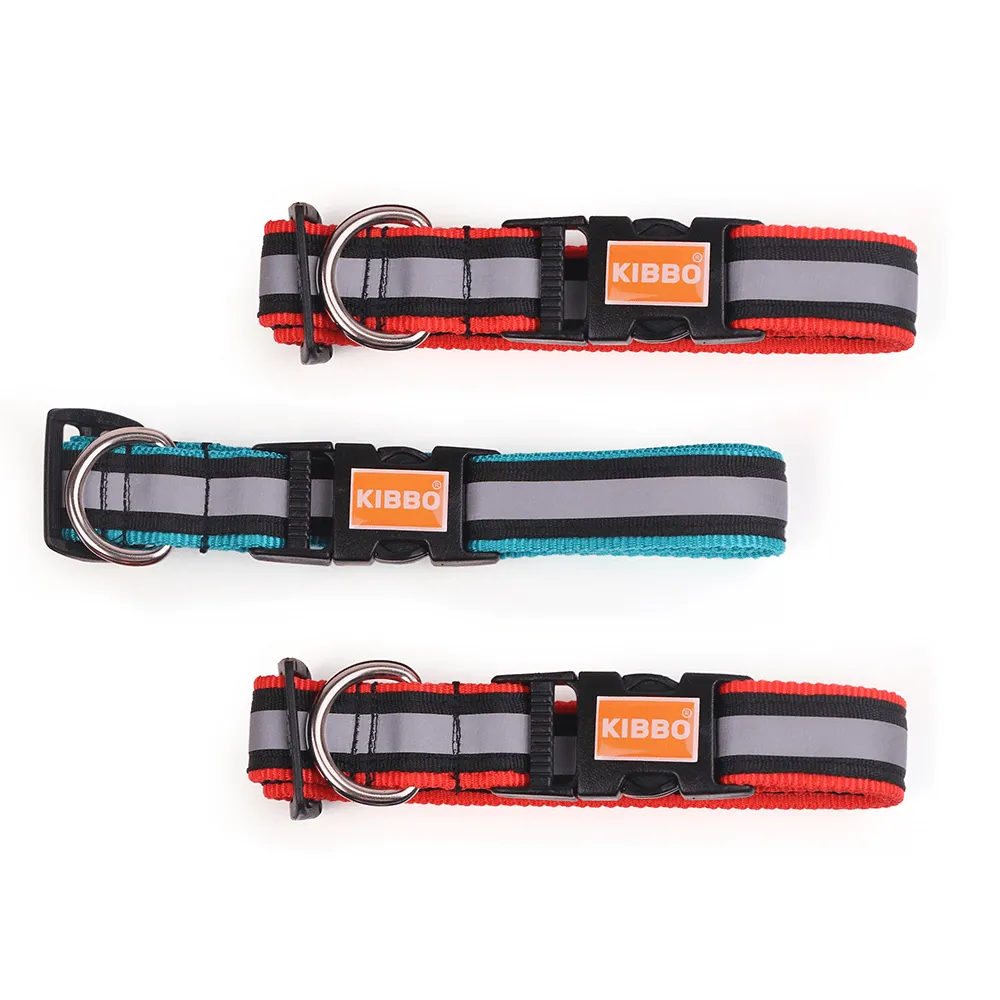 Kibbo Premium Nylon Collar with Buckle and D Ring for Dogs (Red,Sea Green/Pack of 3)