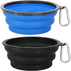 Kytely Large Collapsible Dog Bowls 2 Pack, 34oz Foldable Dog Travel Bowl, Portable Pet Water Food Bowl with Clasp, Pet Cat Feeding Cup Dish for Traveling, Walking, Hiking (Black Blue)