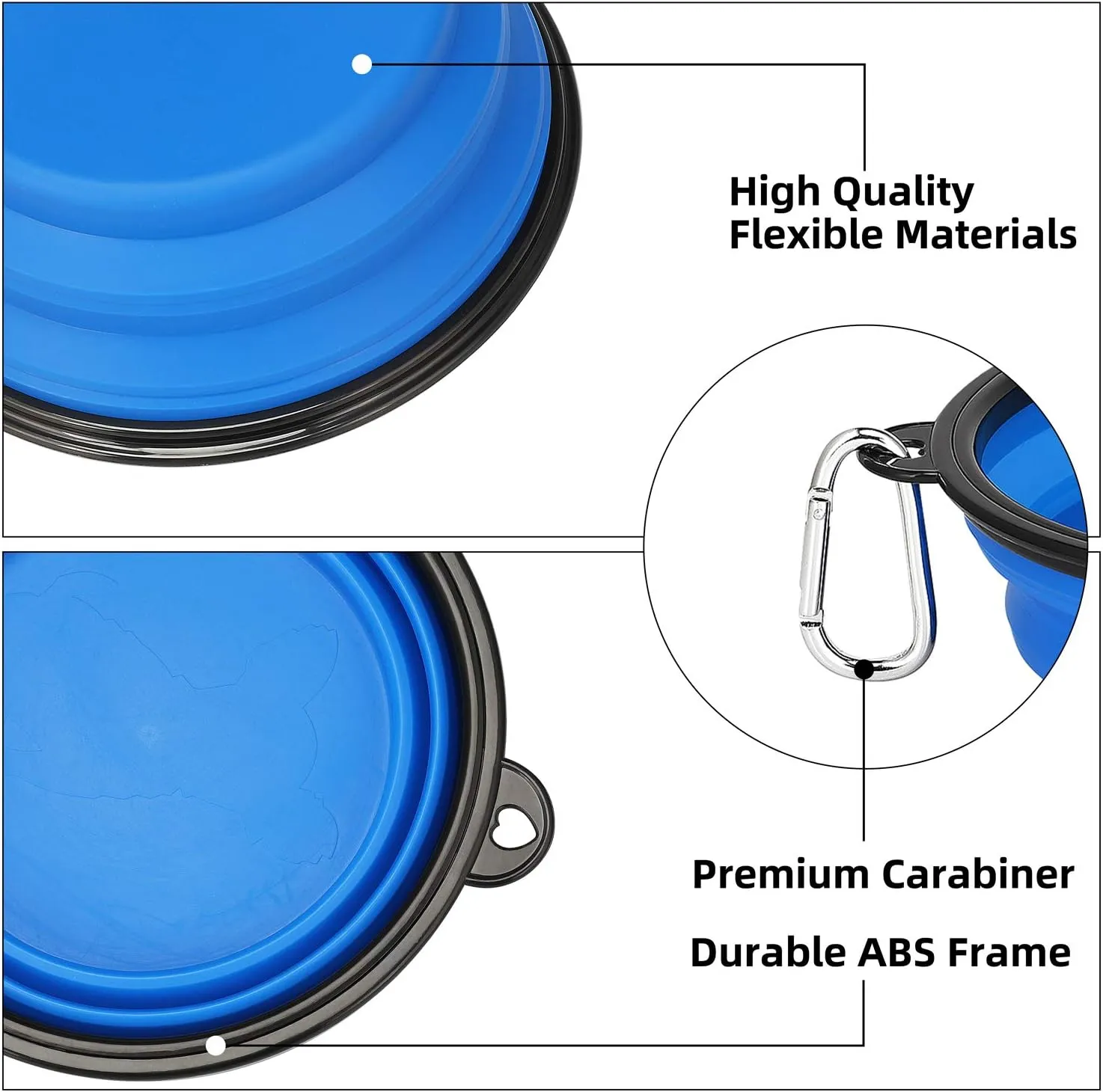 Kytely Large Collapsible Dog Bowls 2 Pack, 34oz Foldable Dog Travel Bowl, Portable Pet Water Food Bowl with Clasp, Pet Cat Feeding Cup Dish for Traveling, Walking, Hiking (Black Blue)