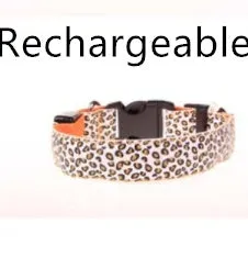 LED Dog Collar Safety Adjustable Nylon Leopard Pet Collar