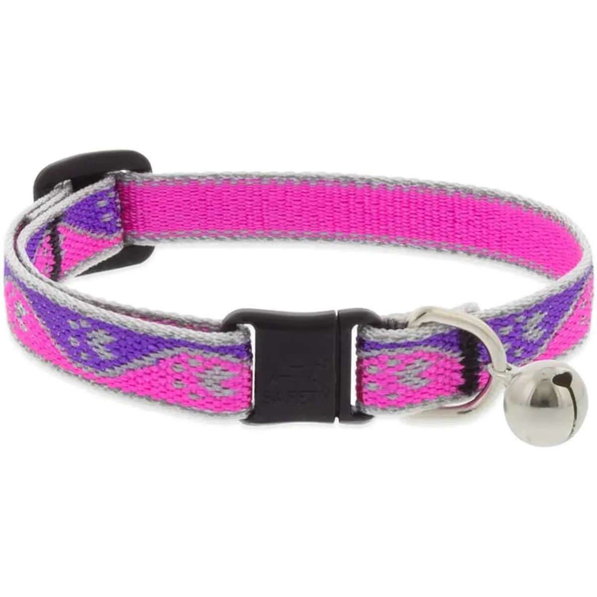 Lupine Reflective Cat Collar 1/2" Wide X 8"-12" Size Neck Pink Paws With Bell
