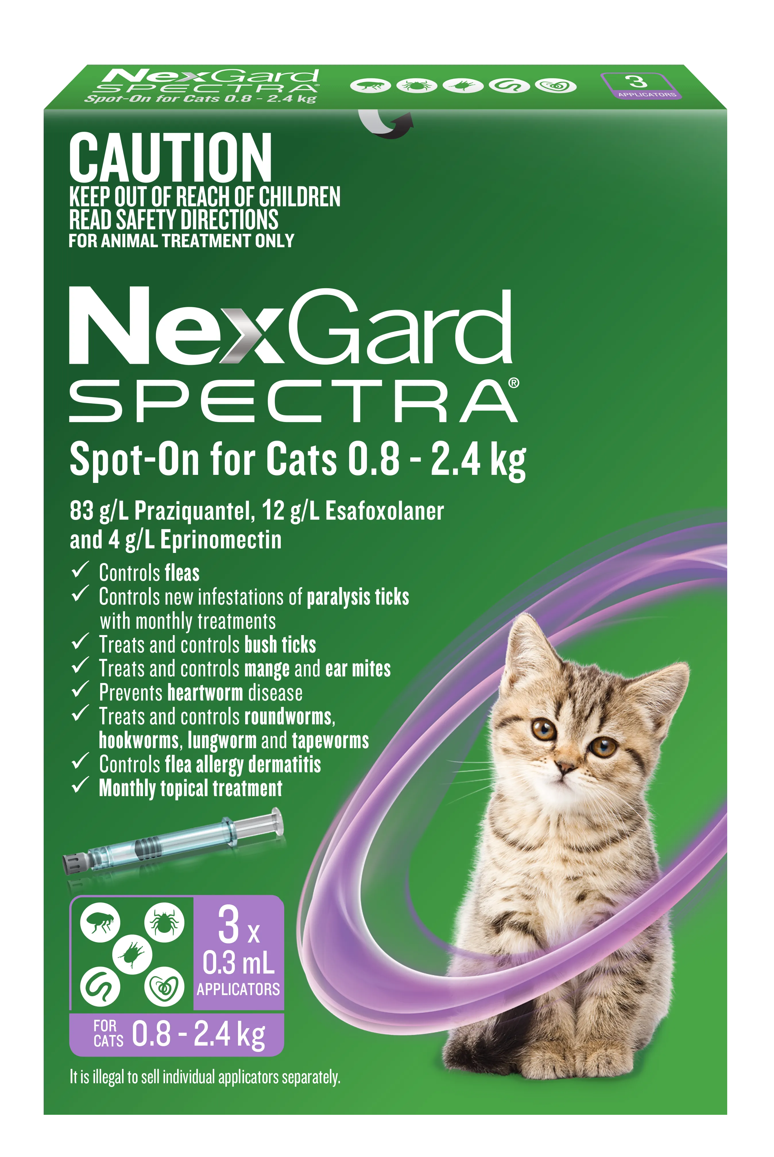 NexGard Spectra - Spot-on for Cats (0.8-2.4kg) (3pk)