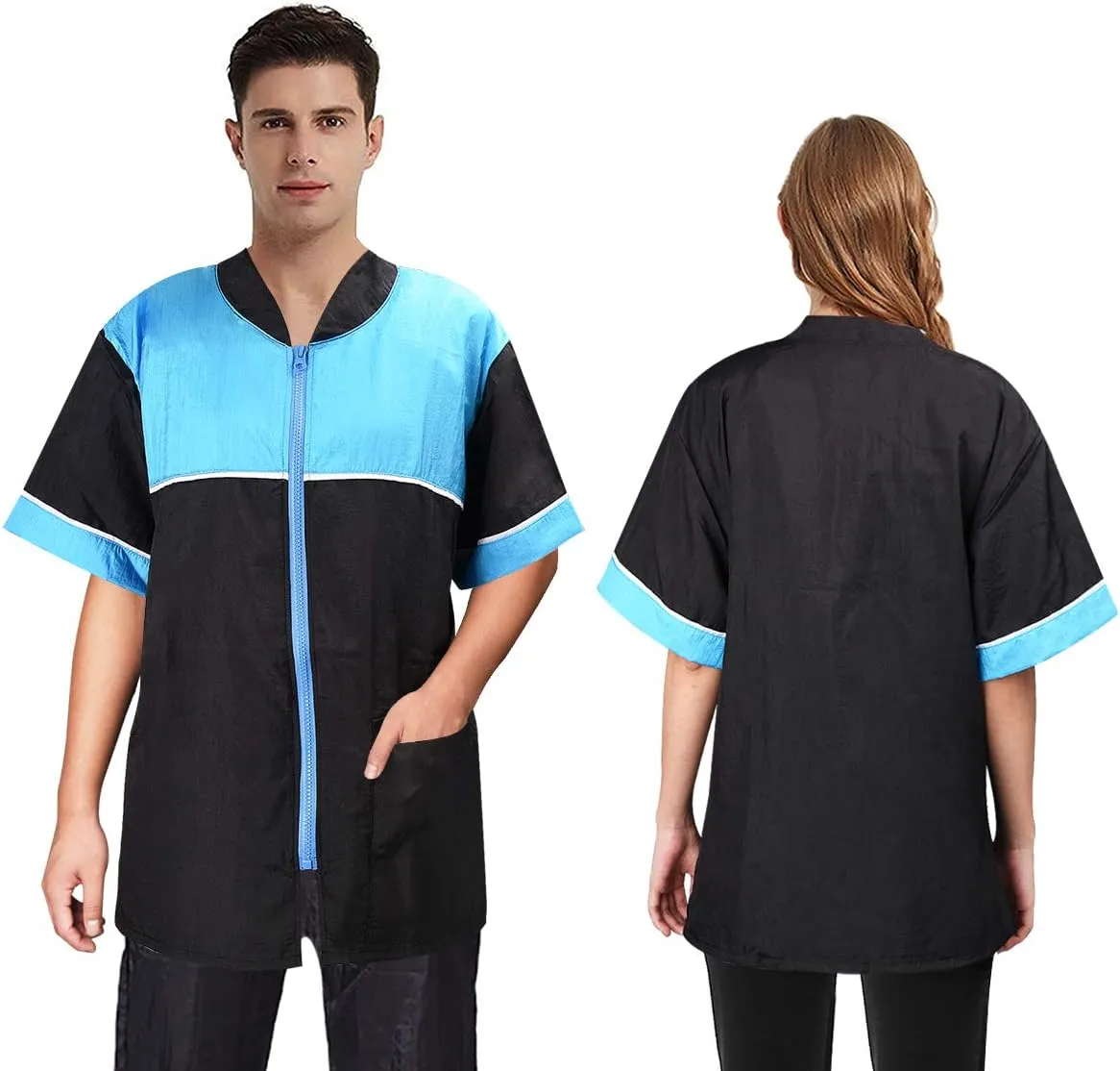 Noverlife Pet Grooming Jacket with Zipper, Large Size, Lightweight Hair Repellent Shirt Style Pet Groomer Smock for Dog Cat Grooming Pet Bath, Hair Salon Barber Hairdresser Work Clothes